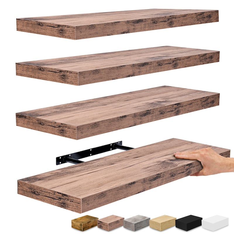 Sorbus Floating Wall Shelves Wall Mounted (4 Pack) - 24" L X 9" W X 1.5"H - Mahogany