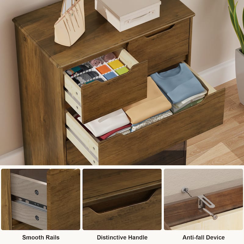37 “ Tall Modern 5 Drawer Chest of Drawers Dresser Organizer, Vertical Clothes Storage Hanging Cabinet for Hallway, Bedroom