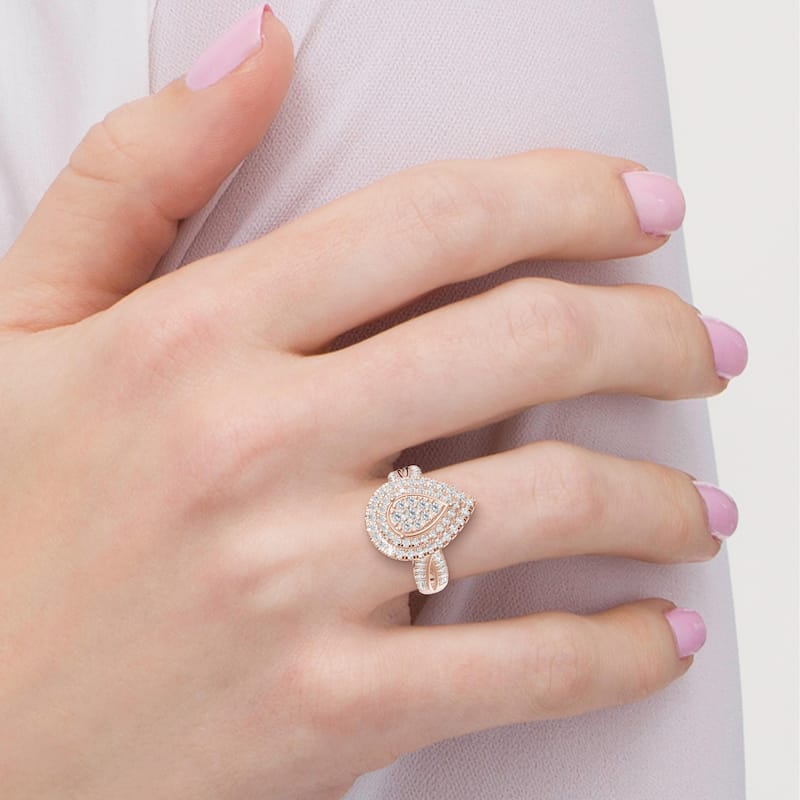 AEON Aurelia Radiance Pear 1.00ct Lab Grown Diamond Cluster Double Halo Ring