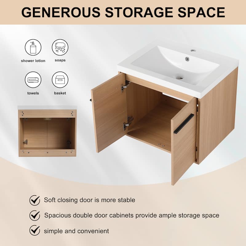 BNK 16"/20"/24"/30"/36" Single Sink Bathroom Vanity with Soft Close Door and Shelf
