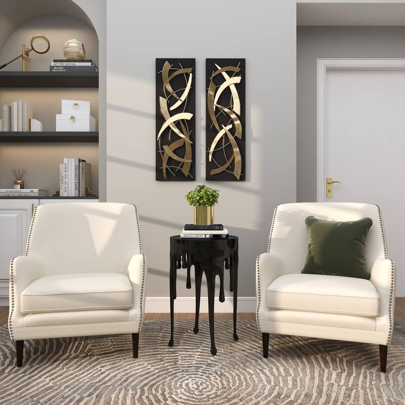 Gold Metal Dimensional Abstract Wall Decor with Black or White Wood Backing (Set of 2)