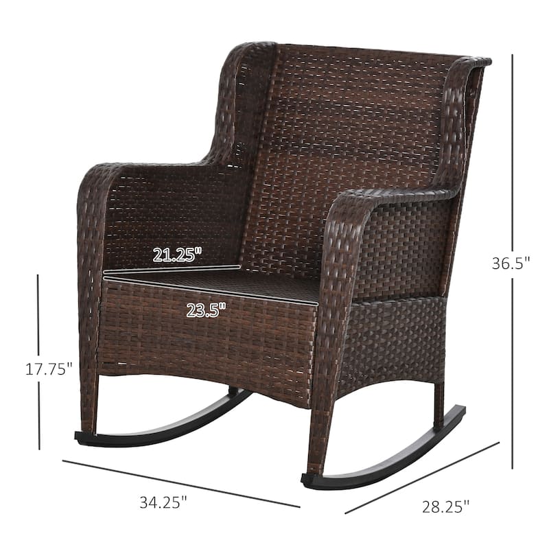 Outdoor Rattan Rocking Chair with Thick Cushions and Steel Frame for Garden Porch or Deck - 34.25" W x 28.25" D x 36.5" H