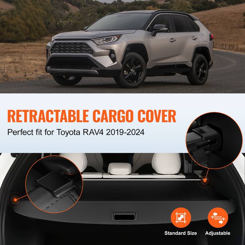 Retractable Cargo Cover, Upgraded Waterproof Trunk Cover Security Shield Shade, UV Resistant Rear Trunk Cover