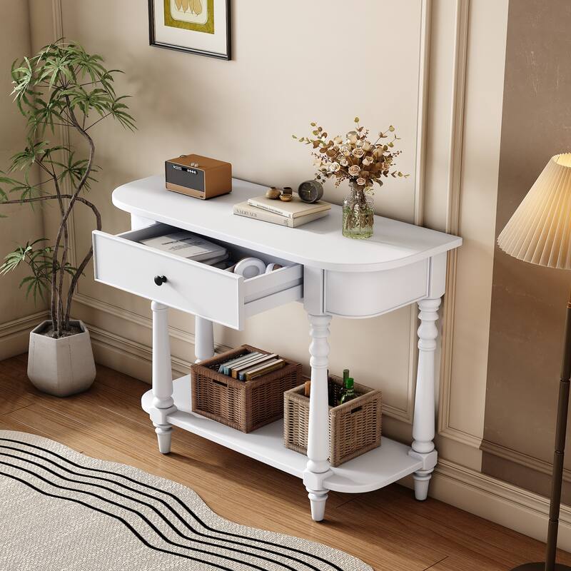 36 Inch Wood Console Table with Drawer and Shelf for Entryway