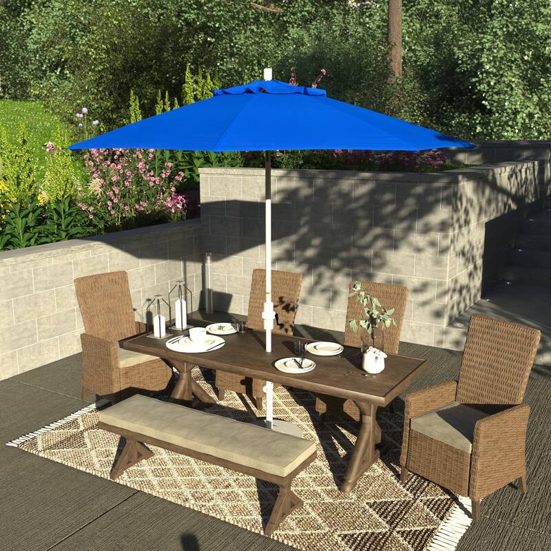 California Umbrella 9' Rd Patio Umbrella White Aluminum Frame Fiberglass Ribs Crank Lift Collar Tilt Sunbrella