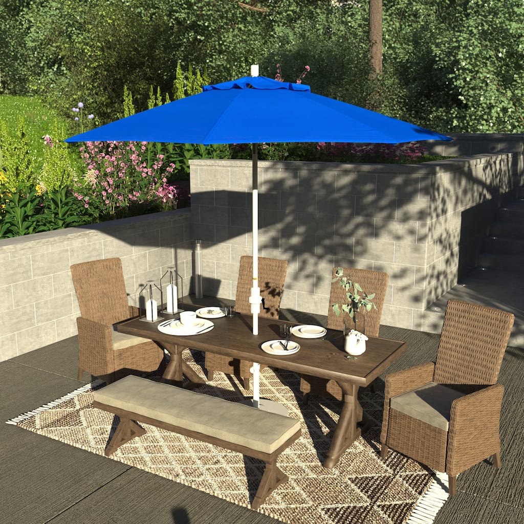 California Umbrella 9' Rd.Crank Lift, Collar Tilt, Aluminum Pole, Fiberglass Rib Patio Umbrella, White Finish, Sunbrella Fabric