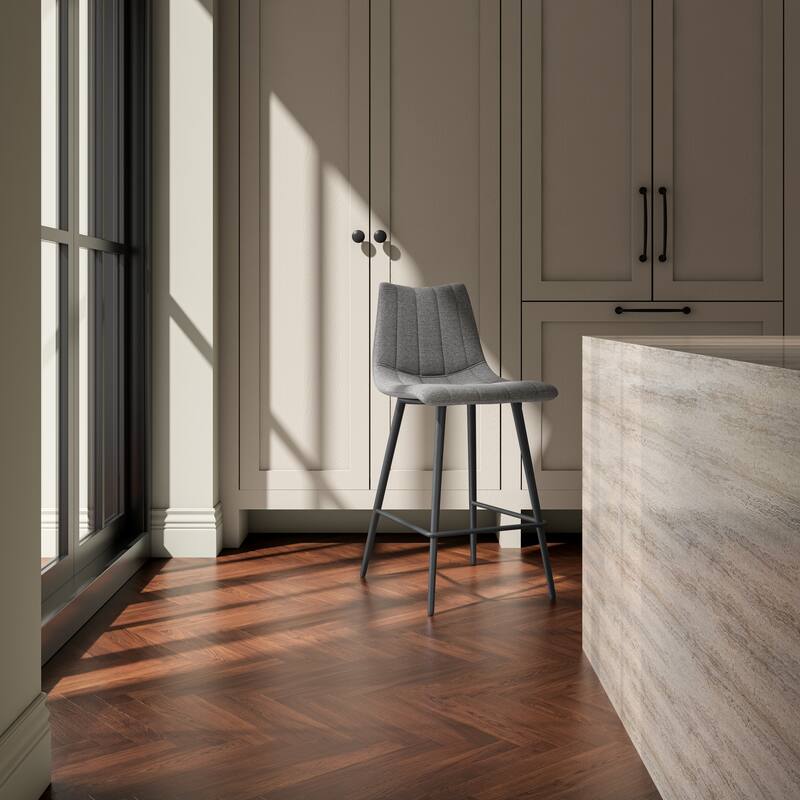 NADAAL STUDIOS Florian Counter Stool, Performance Upholstery and Steel Legs, Dark Grey - Set of 2