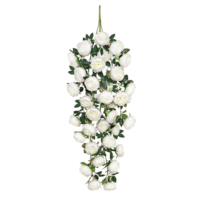 Cream White Artificial Peony Flower Stem Hanging Spray Bush 48in - 48" L x 15" W x 6" DP