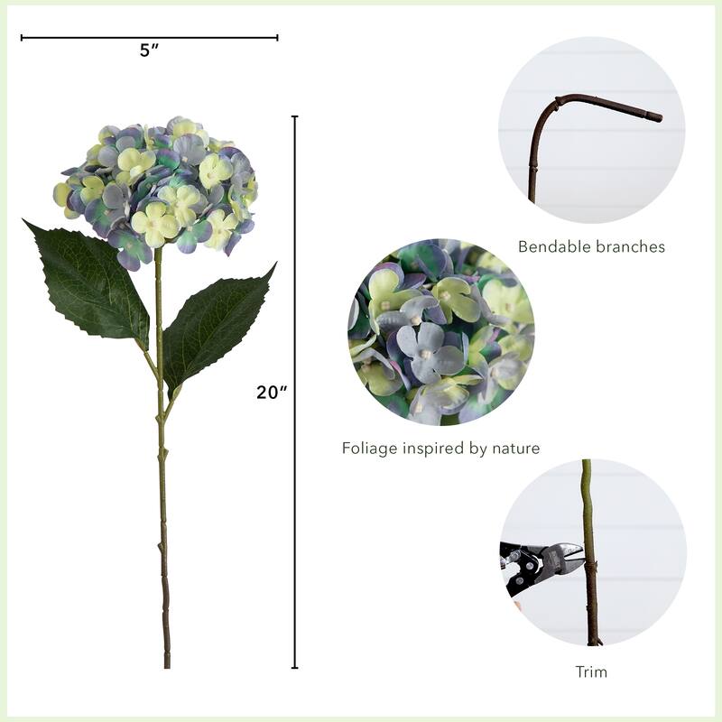 Hydrangea Flower Artificial Stem Sprays - 20" - Blue - Set of 3