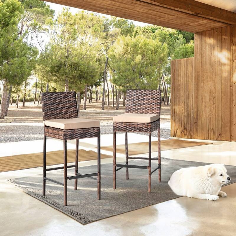 Outdoor 2PCS Wicker Bar Chairs with Cushions