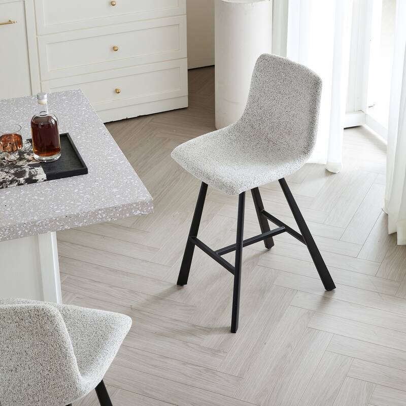 Set of 2 Bar Stool with Ergonomic Curved Backrest - Sturdy Black Metal Frame Counter Height Seating with Footrest