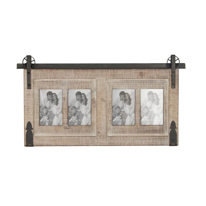 Wooden 4 Slot Wall Photo Frame with Metal Accent - Brown - Roche River Decor - Brown - 26"W, 14"H (4x6)
