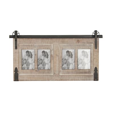 Wooden 4 Slot Wall Photo Frame with Metal Accent - Brown - Roche River Decor