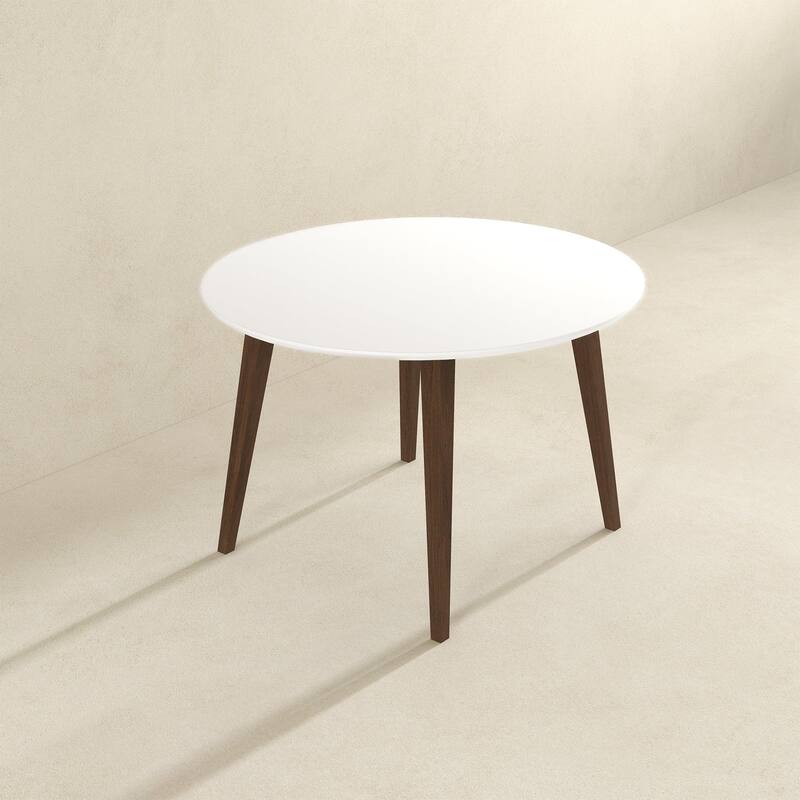 Paloma Mid-Century Modern Round Dining Table in White Solid Wood, 43.3 Inches for Kitchen, Dining Room, Dinette, Breakfa