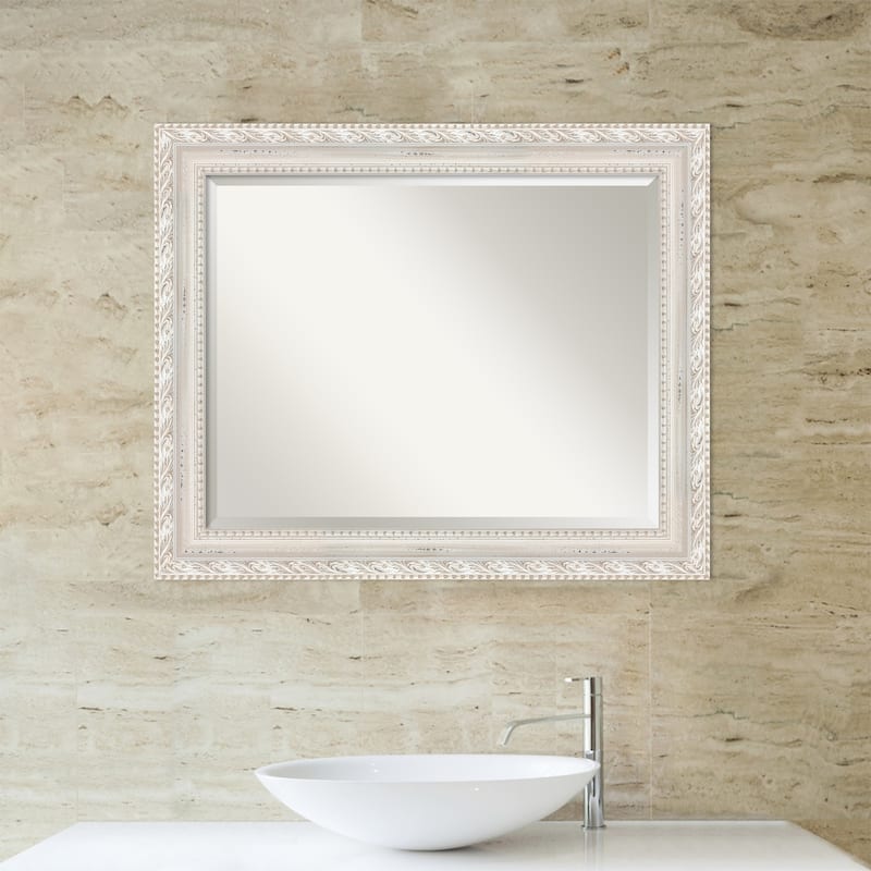 Opera Off White Beveled Wood Framed Bathroom Vanity Wall Mirror - Opera Off White