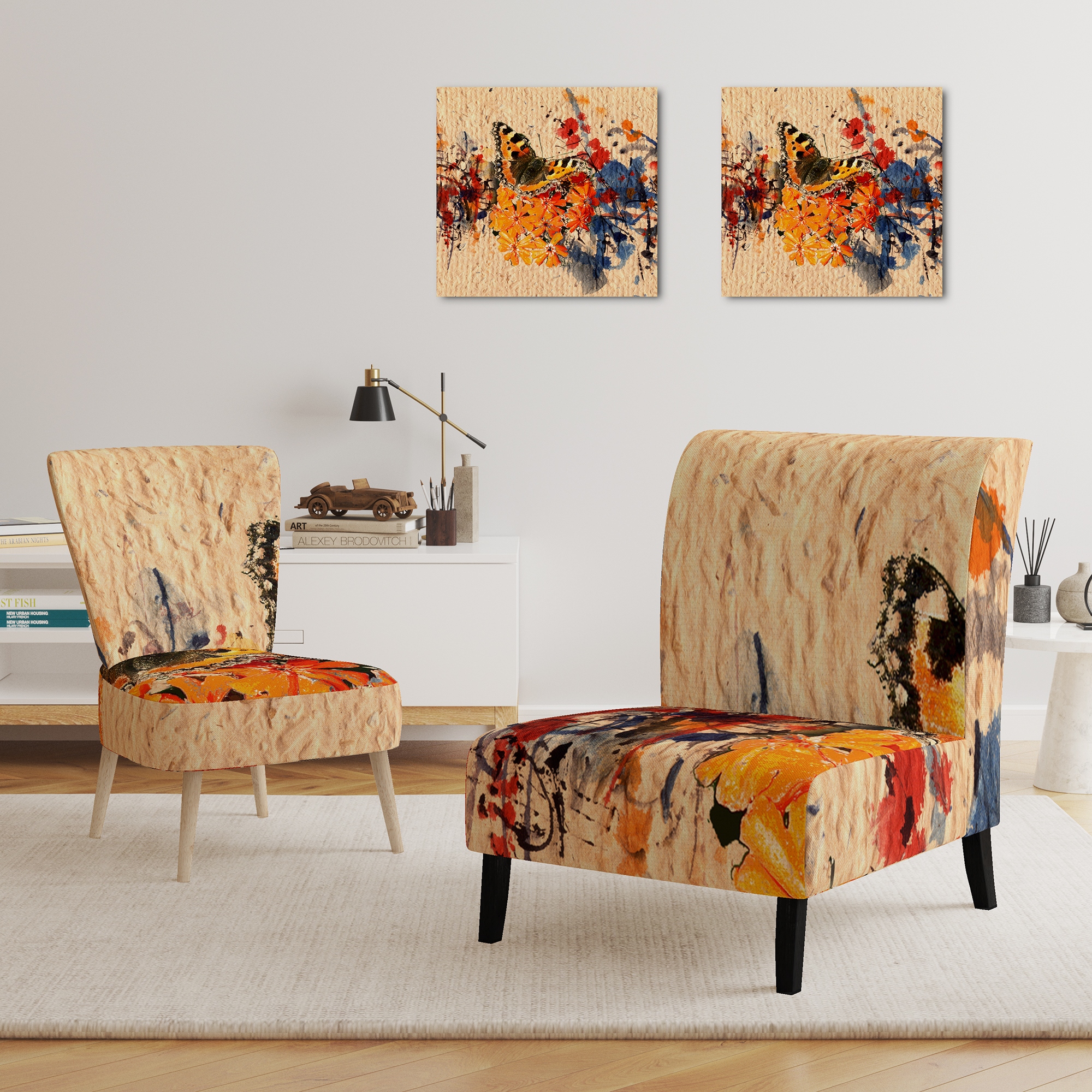 Orange print accent chair clearance