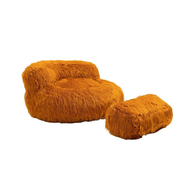 Plush Upholstered Round Comfort Lounger Bean Bag Chair with Ottoman