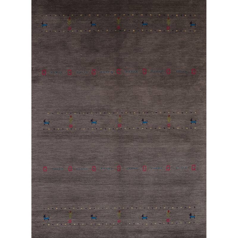 Tribal Charcoal Gabbeh Oriental Rug Handmade Wool Carpet - 4'8"x 6'7"
