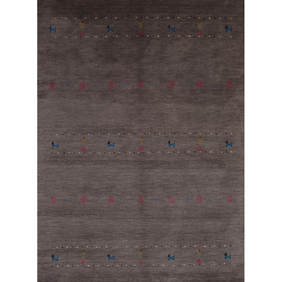 Tribal Charcoal Gabbeh Oriental Rug Handmade Wool Carpet - 4'8"x 6'7"