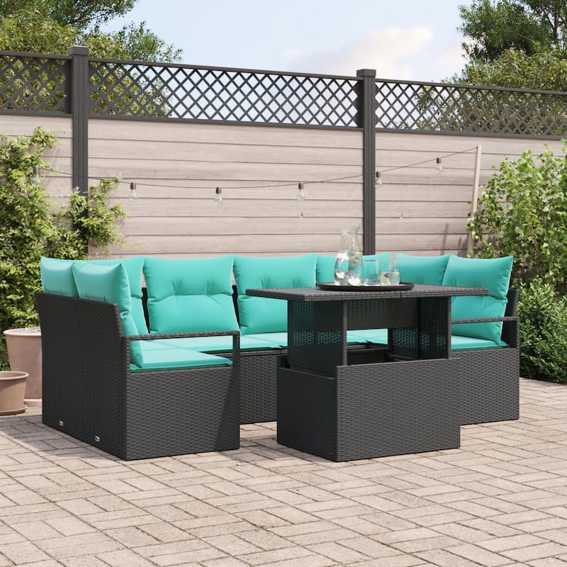 vidaXL 7 Piece Garden Sofa Set with Cushions - 92.1×48×27.2 - Black