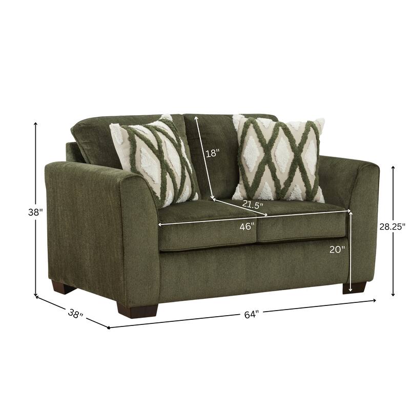 Roundhill Furniture Marvella Living Room Loveseat with Mosswood Chenille Upholstery and Textured Accent Pillows - N/A