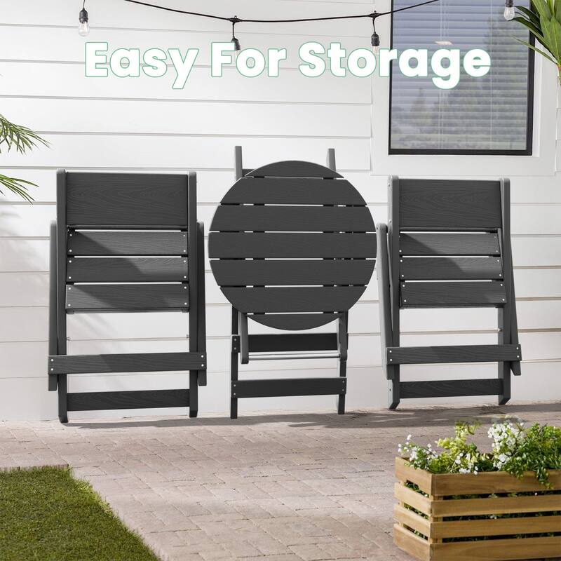 3-Piece Outdoor HDPE Bistro Set, Waterproof, Weather-Resistant & Foldable