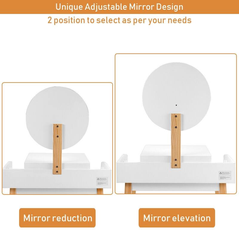 Wooden Makeup Dressing Mirror Table Set with 1 Drawer - 27.5" x 17" x 49.5" (L x W x H)