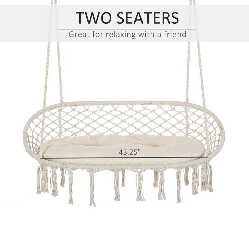 Outsunny Outdoor Hanging Hammock Porch Swing Chair with Cotton Rope