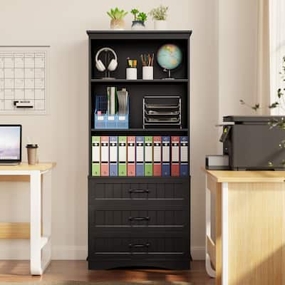 70'' Tall Bookcase with 3 Drawers Wooden Bookshelf with Storage Cabinet