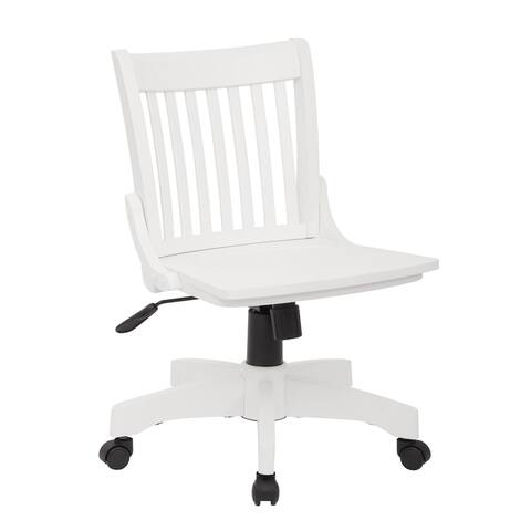 OS Home and Office Furniture Model Deluxe Armless Wood Bankers Chair with Wood Seat in White Finish