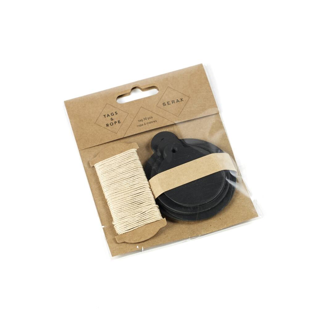 Tag & Rope Feeling 30 Tags Black / 6M Rope Kraft) -A