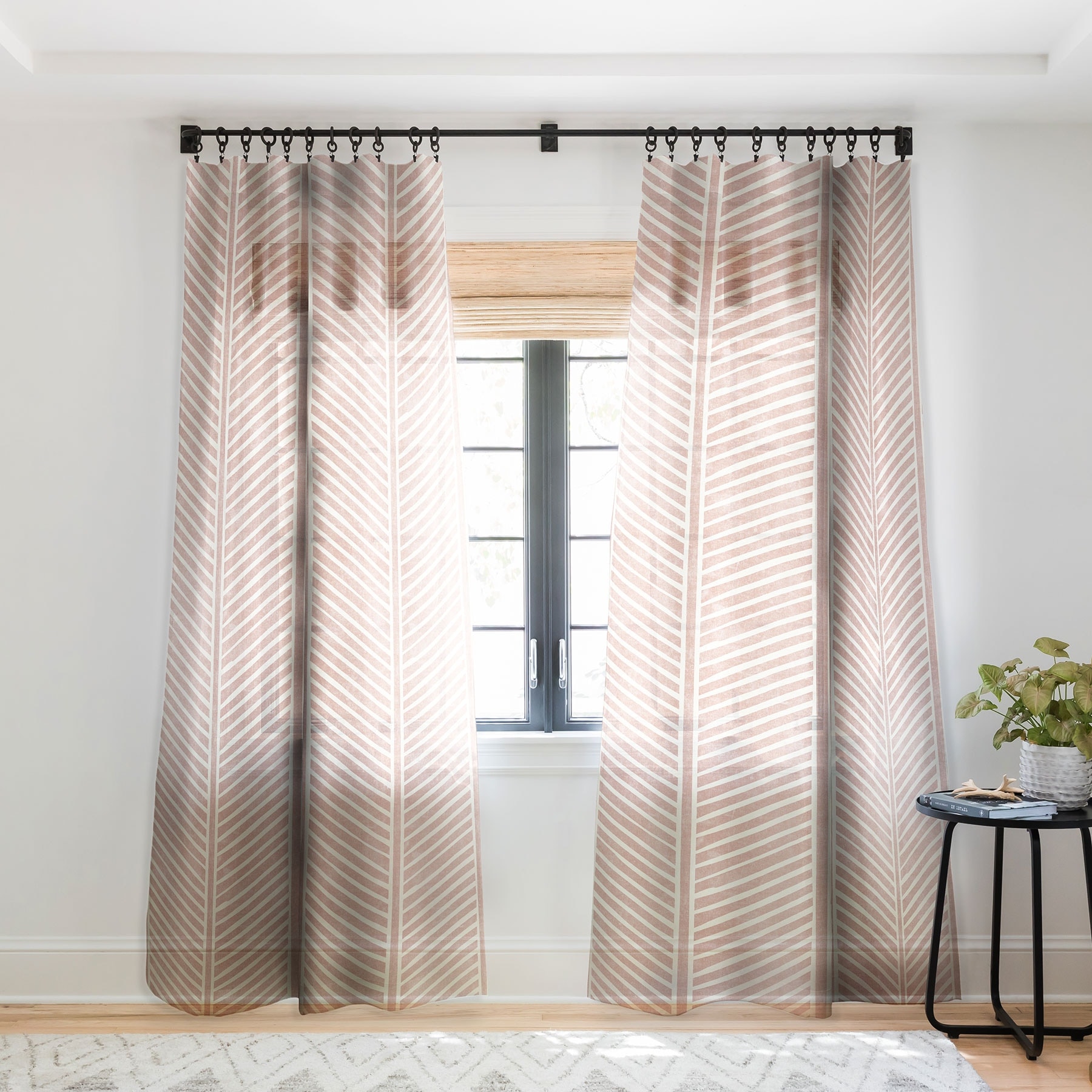 1-piece Sheer Organic Chevron In Rose Made-to-Order Curtain Panel, image size:1800x1800