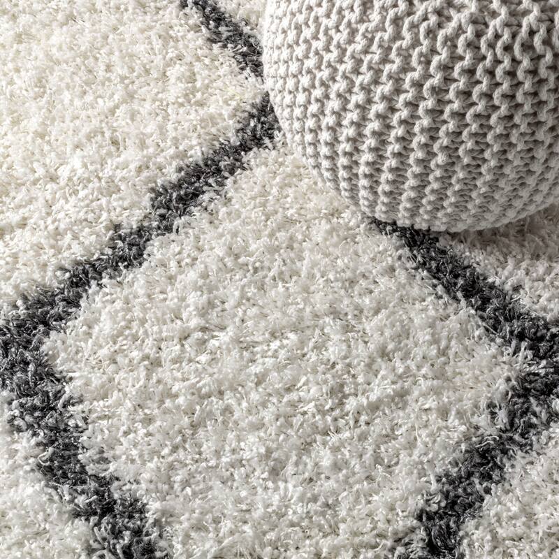 JONATHAN Y Modern Shag Plush Tassel Moroccan Geometric Trellis Area Rug