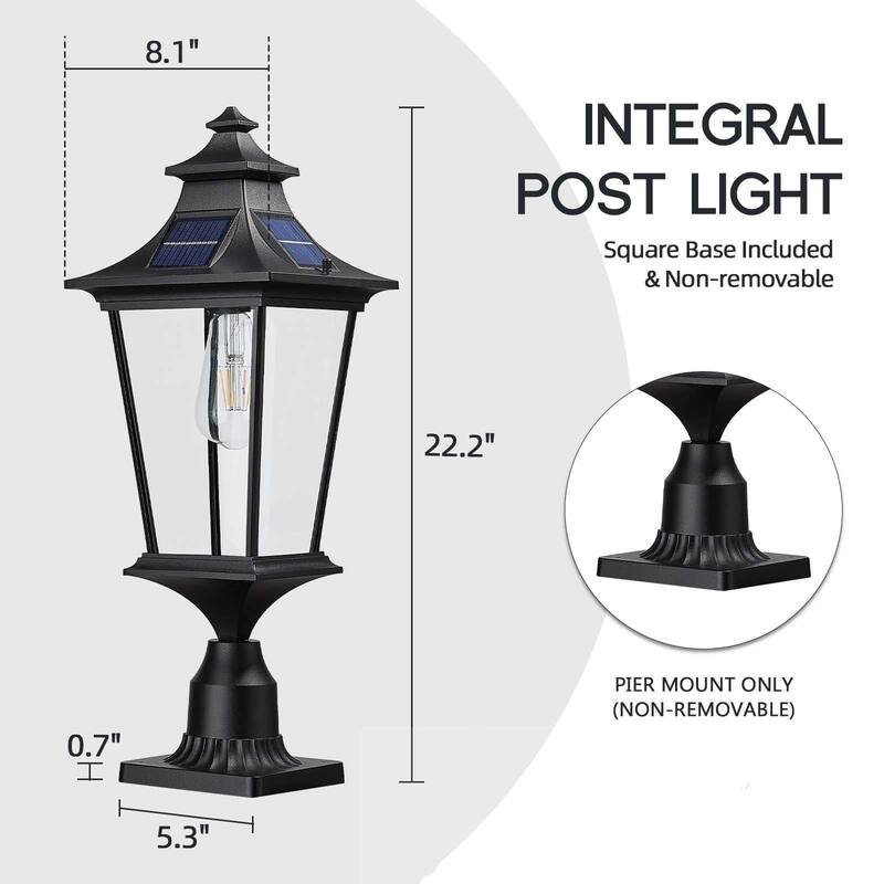22 Inch Farmhouse Solar Lamp Post Light with Pier Mount