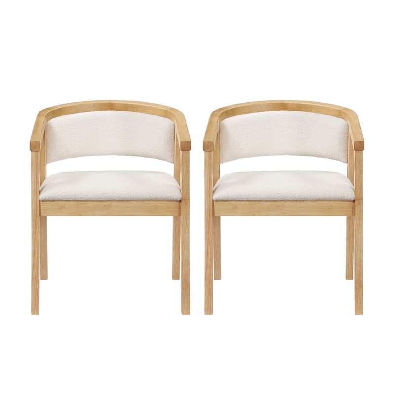 Christopher Knight Home - Noren Mid-Century Boucle Upholstered U-Shaped Dining Chair with Armrest - Set of 2 - Beige+Oak
