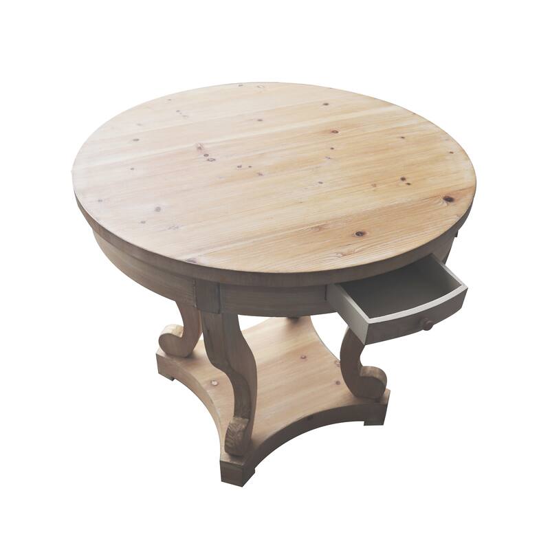 32 in. Farmhouse Wooden Small Size Round Dining Table End Table Coffee Table