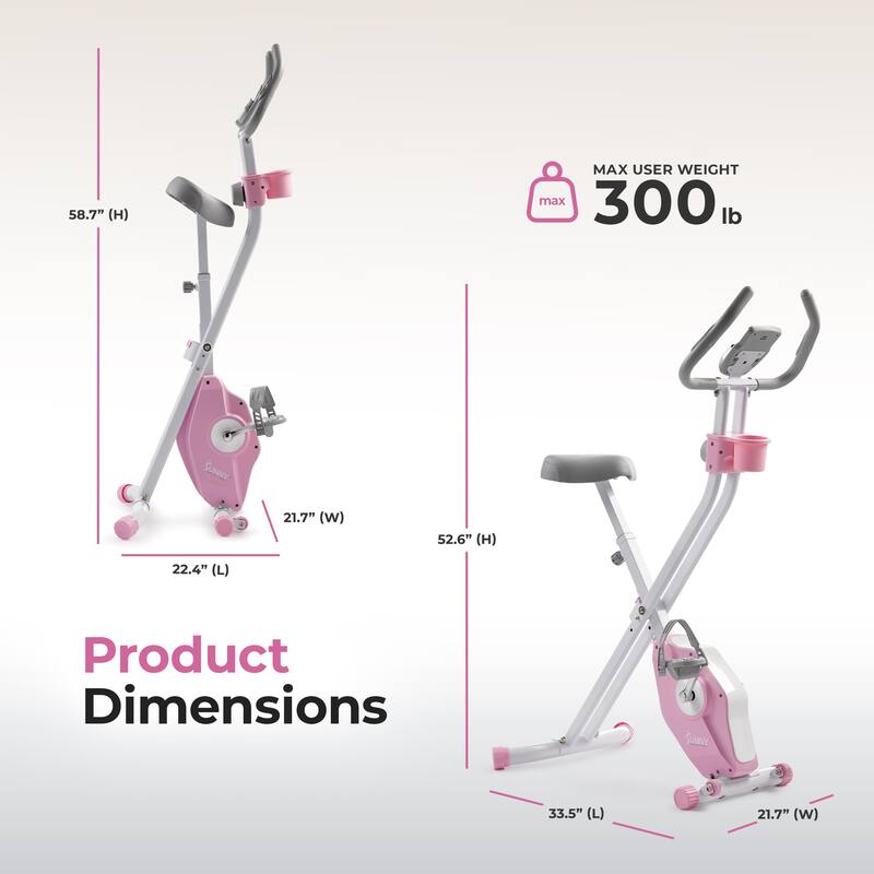 Sunny Health & Fitness Pink Foldable Magnetic Exercise X-Bike Pro - P2320 - 33.5*21.7*52.6