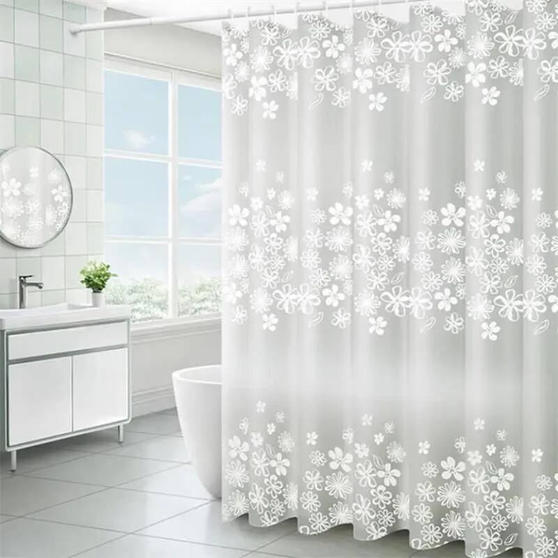 White Flower Vine Mildew Proof Curtains Translucent Bath Screen
