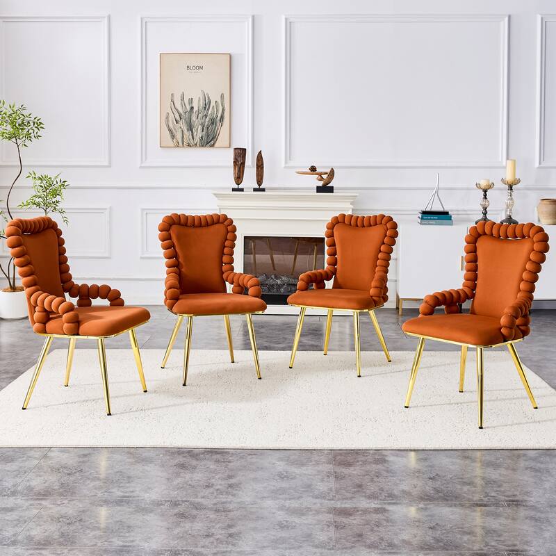 Set of 2, Velvet Dining Chairs with Metal Legs, Upholstered Accent Chairs with Armrests for Dining Room, Kitchen