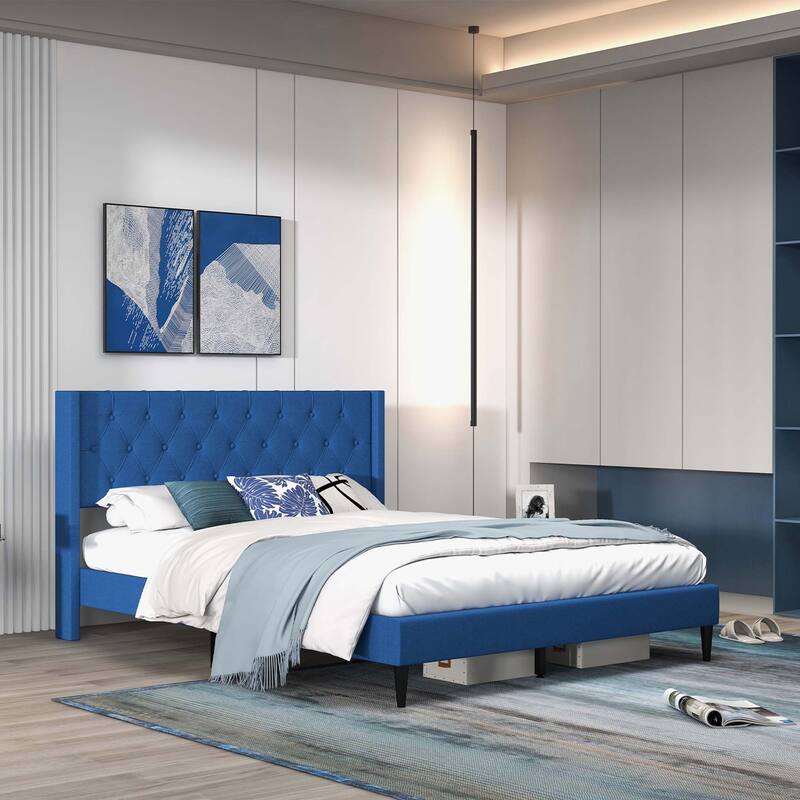 Costway Queen Size Upholstered Platform Bed with Button Tufted