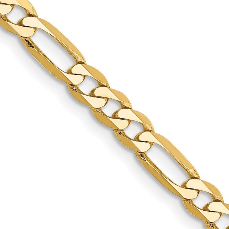 Curata 10k Yellow Gold Unisex Solid 4mm Flat Figaro Chain Bracelet Options: 7" 8" 9"