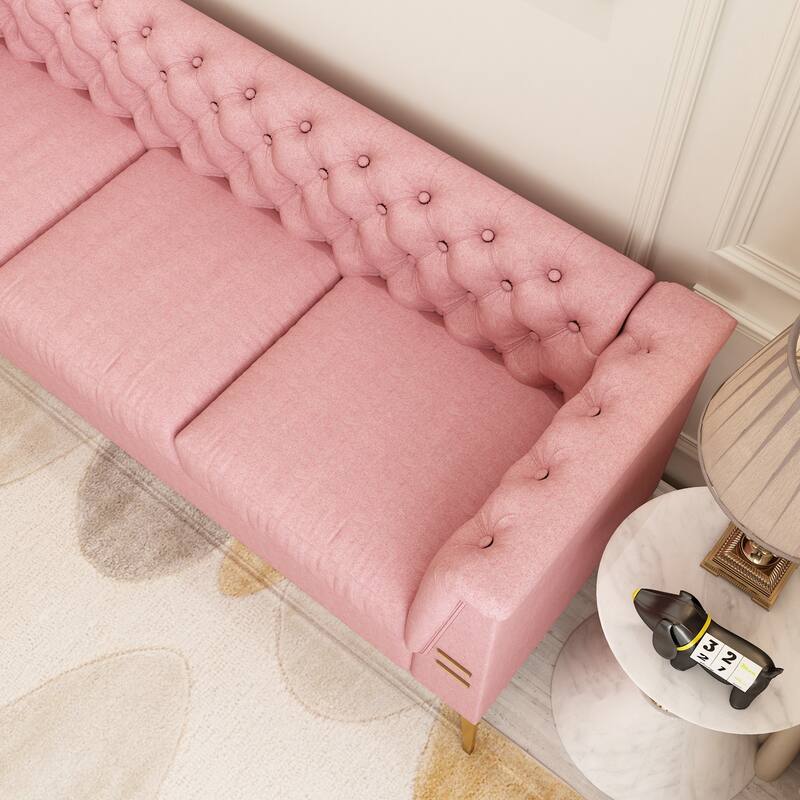 82'' Modern Velvet 3-Seater Couch with Tufted Design and Gold Metal Legs