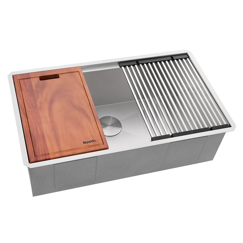 Ruvati 28-inch Workstation Ledge Undermount 16 Gauge Stainless Steel Kitchen Sink Single Bowl - RVH8309 - 26-1/2″ x 16″