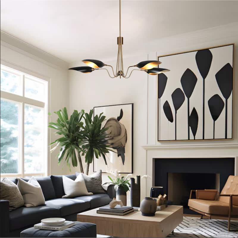 Modern Multi-Light Large Black Gold Sputnik Chandelier Metal Pendant Lights for Dining Room