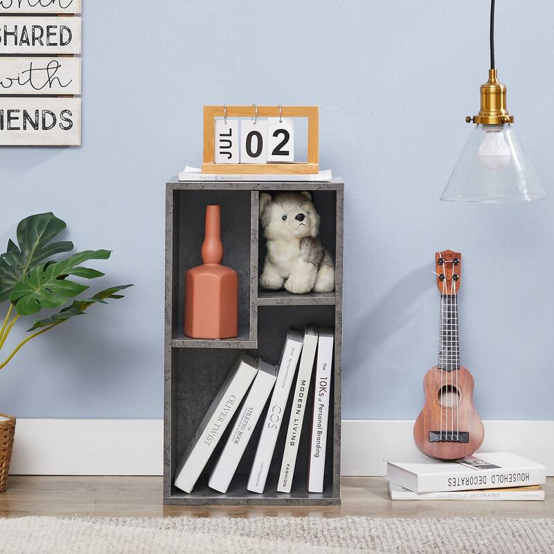 VECELO Wood Organizer Bookcase,Fits Tallest Hardcovers, Customized Storage Display Shelf, Free Standing for Living Room, Bedroom