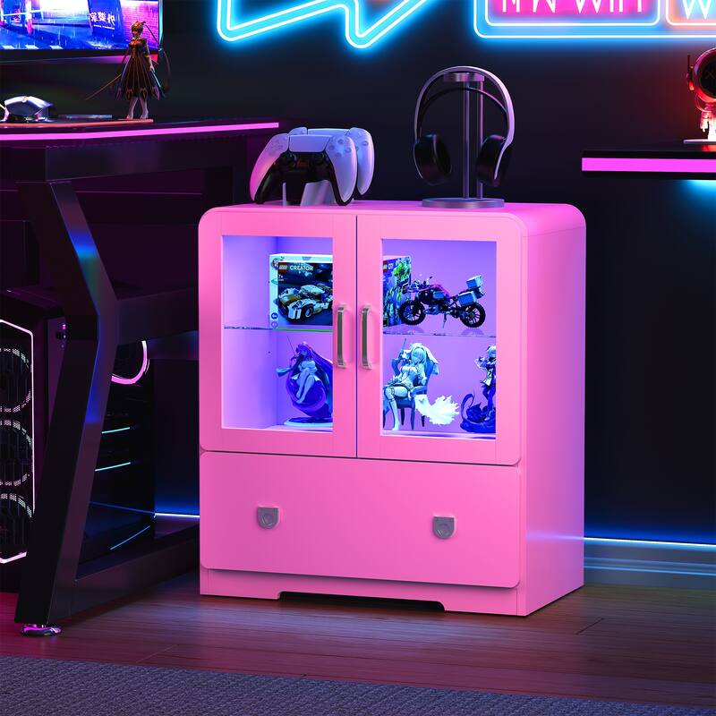 27'' Tall Display Cabinet with Acrylic Doors and LED Lights - N/A