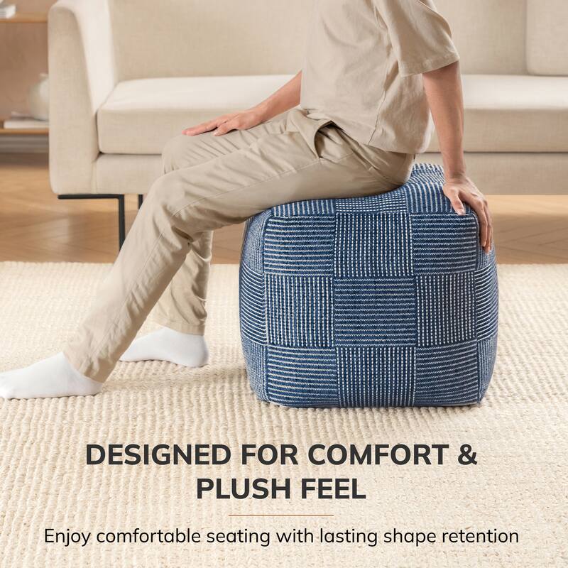 Jani 20-inch Ottoman Pouf - Handcrafted Handmade Ottoman for Seating, Footrest, Home Decor for Living Room, Bedroom