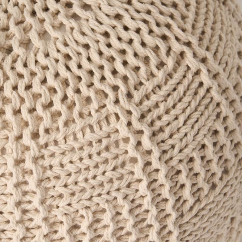 Hortense Indoor Cotton Knitted Round Pouf by Christopher Knight Home