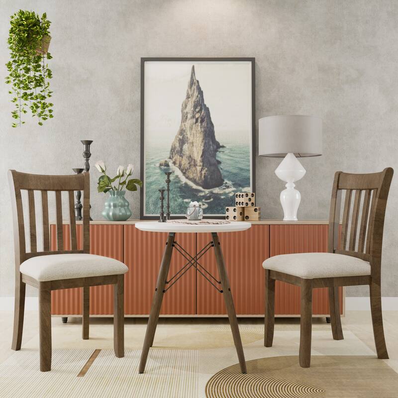 Dining Chairs Set of 2, Wooden Upholstered Kitchen Chairs, Breakfast Chairs with Slatted Back and Rubber Wood Frame - Light Brown
