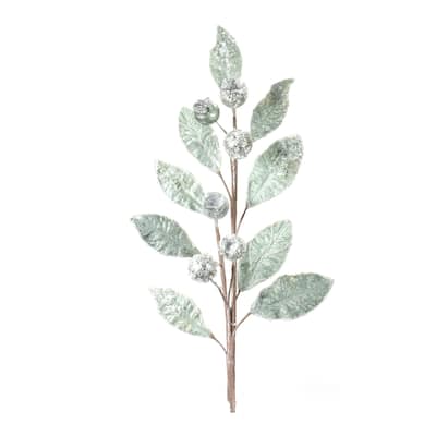Glittered Pod Leaf Spray (Set of 2) - Green